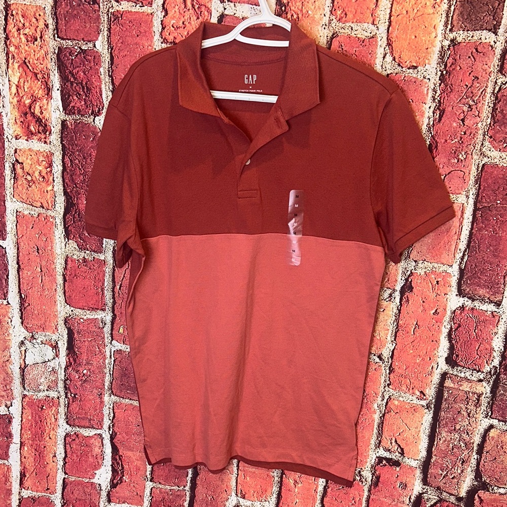 Gap Men's Two-Tone Rust Stretch Pique Polo Medium New With Tags